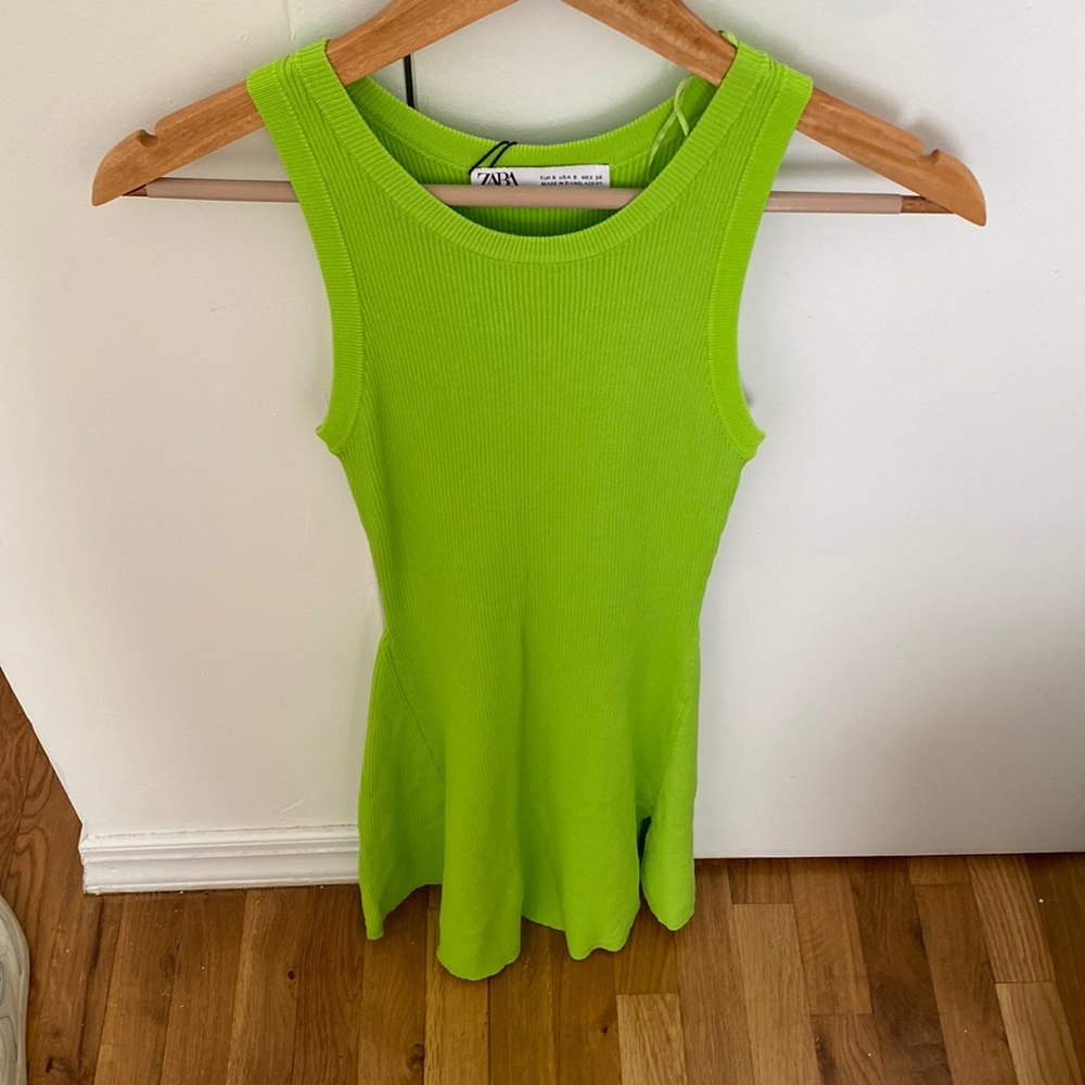 ZARA GREEN RIBBED MINI DRESS